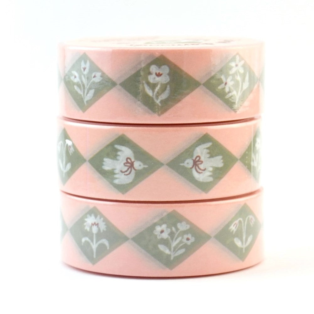 Floral Diamonds Green Washi Tape