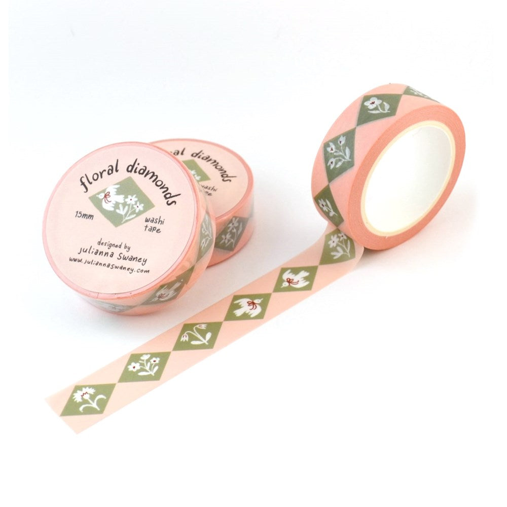 Floral Diamonds Green Washi Tape