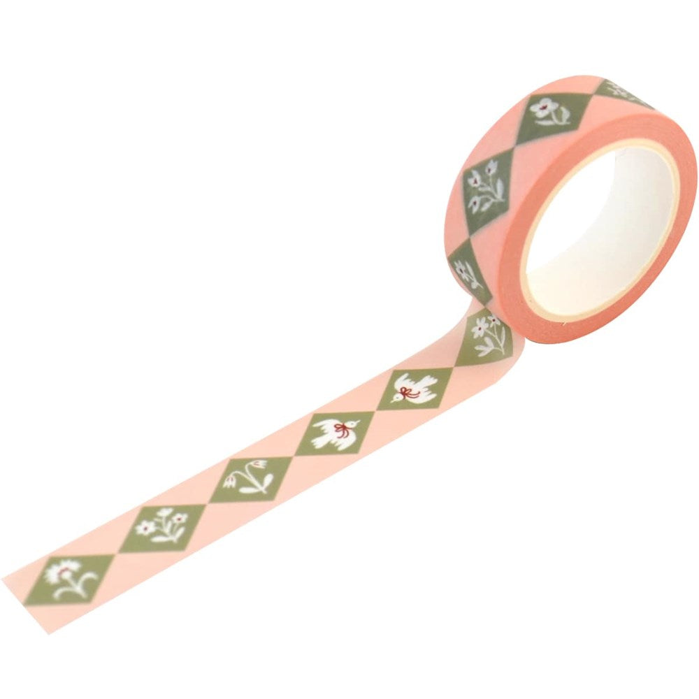 Floral Diamonds Green Washi Tape
